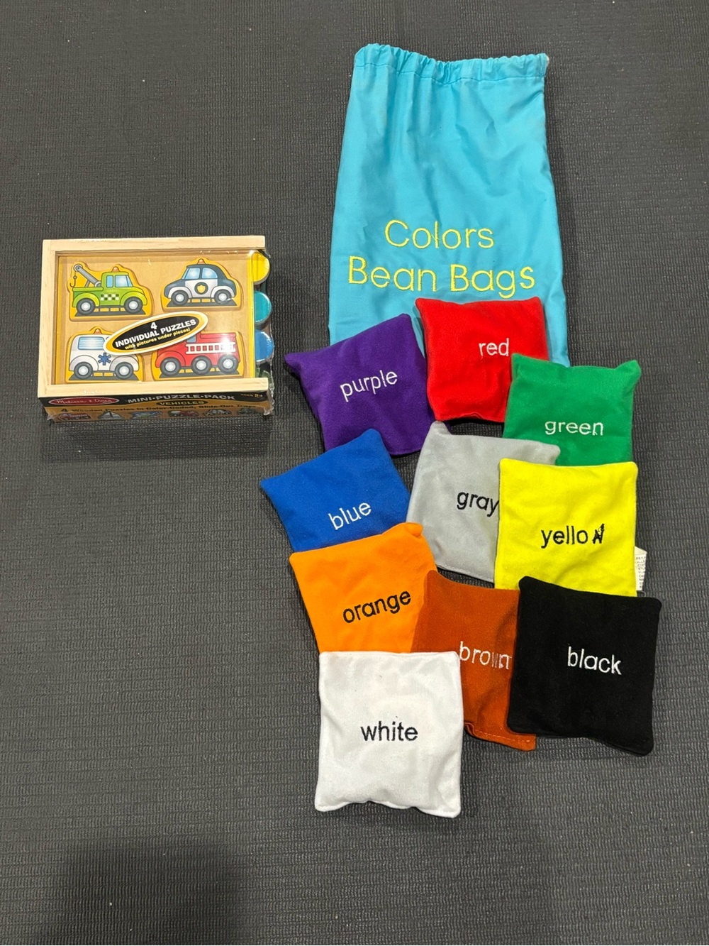 Kids Learning Lot Melissa & Doug Vehicle Puzzles + Color Bean Bags
